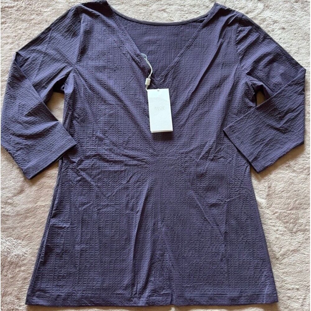 Hugo Boss Women's Jersey 515 Med Purple V-Neck 3/4 Sleeve Size M NWT